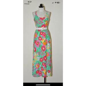 Lilly Pulitzer Colorful Cotton Ants Garden Floral Jersey Maxi Dress Women Small